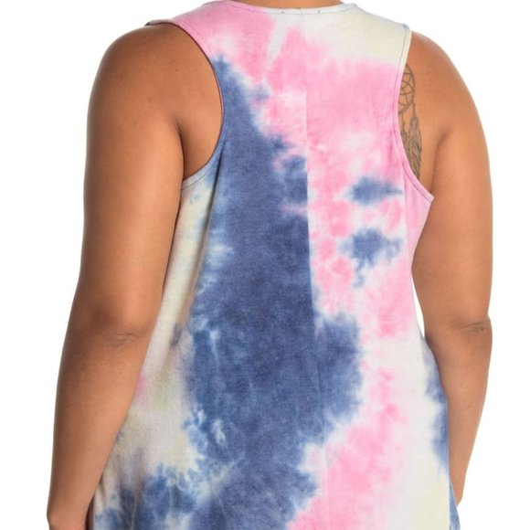 Gibson Nordstrom Elizabeth Tie Dye Plush Tank Top Racerback Navy & Pink Size 2X - Picture 2 of 7